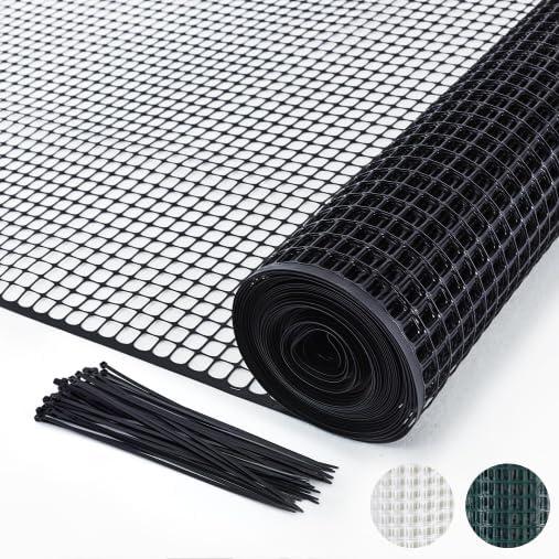 PotatoLife Plastic Hardware Mesh Netting, Garden Netting, Temporary Fence, Tree Guards, Safety Net for Balcony, Deck, Stair Railing, Animal Barrier, Poultry, Deer, with 50 Zip Ties, 40'' x 25', Black