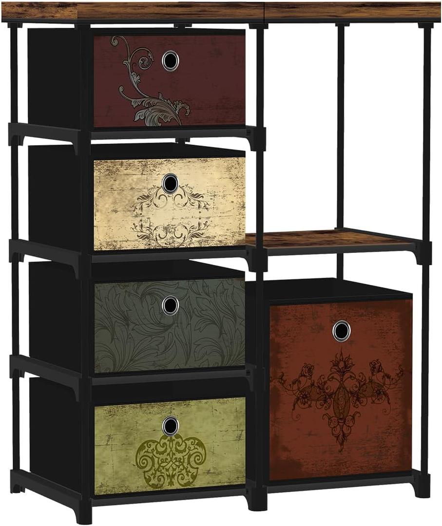 VASICAR Small Fabric Dresser with Side Shelf, 5 Drawers Storage Drawer Units for Bedroom, Storage Cabinet for Office Kitchen, Beside Sofa Table for Hallway Entryway