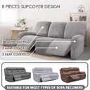 ULTICOR Velvet 8-Pieces Recliner Sofa Covers Stretch Reclining Couch Covers for 3 Cushion Reclining Sofa Slipcovers Furniture Covers Thick Soft Washable (3 Seater Recliner Cover, Light Grey)