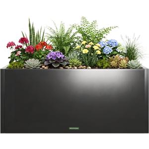 Rustproof Metal Planter Box 32 Inch Outdoor, Galvanized Steel Raised Garden Bed with Drainage Holes, Large Deep Rectangular Planter for Patio Balcony Porch Backyard, 32" L x 12" W x 16" H