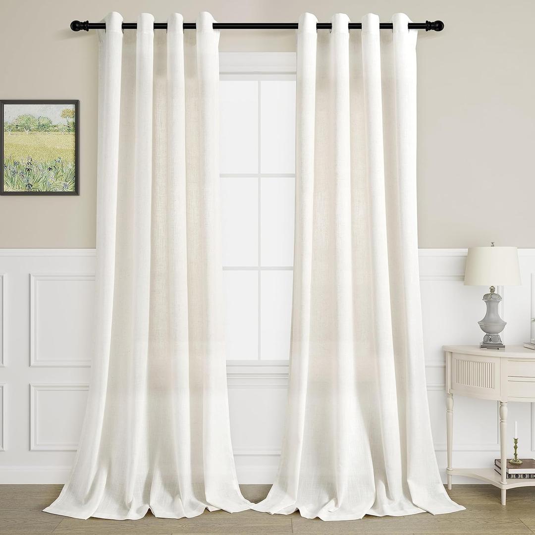 Natural Linen Curtains 84 Inches Long for Living Room Bedroom Neutral Boho Modern Grommet Privacy Light Filtering Semi Sheer Ivory Cream Off White Linen Drapes 84 Length 2 Panels Set