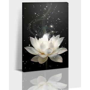 Zen Wall Art, White Lotus Flower Canvas Art Print for Spa Bathroom Decor, Modern Calming Floral Pictures Wall Decor, Calming Water Painting Framed Artwork for Yoga Meditation Room Decor 18x24 Inches