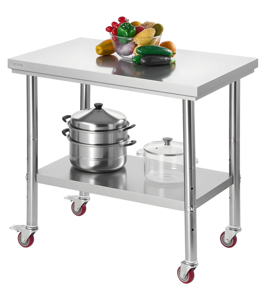 VEVOR Stainless Steel Table, 24 x 35.4 Inches Food Prep Worktable with Wheels, Kitchen Prep Table