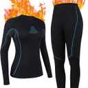 ATTRACO Long Thermal Underwear for Women Stretch Long Johns Women Ski Base Layer Cold Weather Blue XL