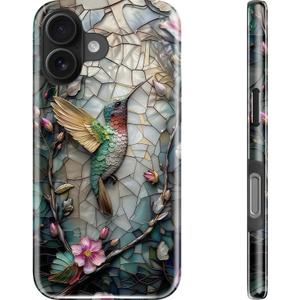 DEENAKIN for iPhone 16 Case - Wireless Charging Compatible - Dual-Layer Hard Shell & Silicone Cover - Protective Phone Case with Trendy Cute Designs for Women - Hummingbird Floral