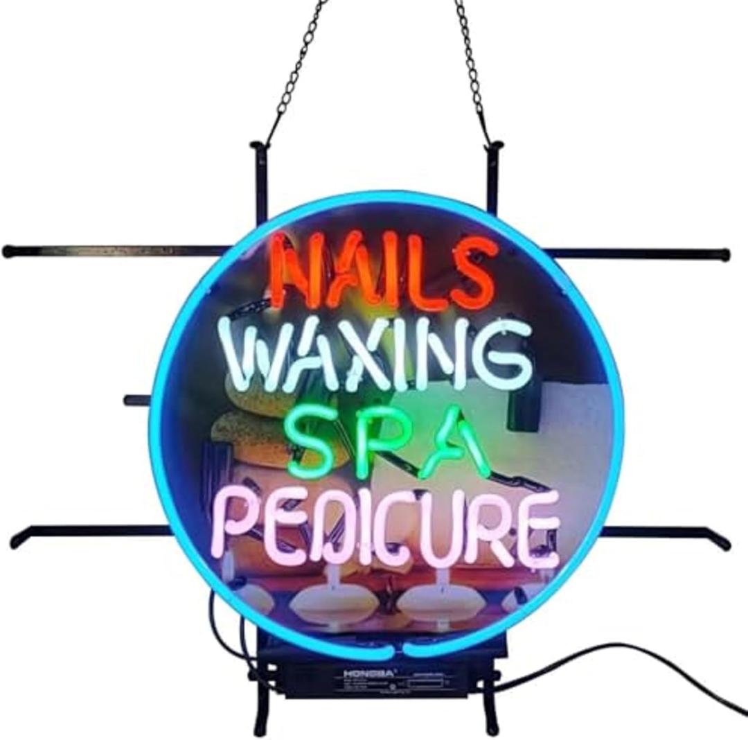 Nails Waxing Spa Pedicure Neon Sign,Real Glass Handmade Neon Signs for Office Cafe Party Man Cave Art Wall Lights 24 X 20 Inches