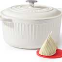 SENSARTE Enameled Cast Iron Dutch Oven Pot with Lid 3.5/5.5/6.5 Quart Heavy-Duty Round Dual Handles Kitchen Pot with Cotton Potholders & Silicone Trivet, Pot for Bread Baking, Stews, Braising, Roasting, Oven Safe, 5.5 Quart, White