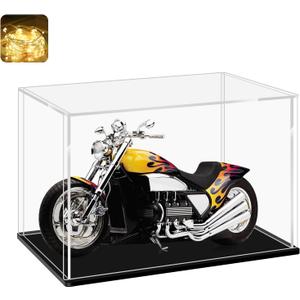 LANSCOERY Acrylic Display Case, 7x4.7x4.7 in, Upgraded Thickened UV-Resistant Showcase, 98% Clarity Dustproof Box with Glossy Black Base for Action Figures, LEGO & Models, Scraper & LED Light