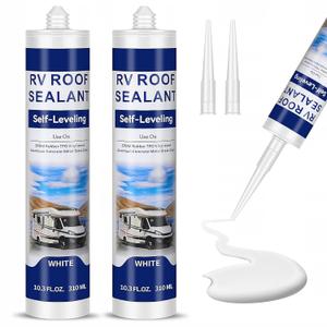 RV Roof Sealant, Self-Leveling Lap Sealant White, RV Caulking for Roofing, Maintenance, Camper & Trailer Roof Leak Repair, 2 Pack