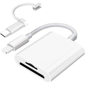 SD Card Reader for iPhone iPad Camera with USB C, Dual Card Slot Memory Card Reader Supports SD and TF Card Trail Camera Viewer SD Card Adapter Portable Micro SD Card Reader No App Plug and Play (Pearl White)