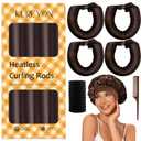 Satin Heatless Hair Curler,4 Piece Set,Overnight Heatless Curls, Not easy to slip Heatless Curling Rod You Can Sleep In, Soft Silk DIY Hair Styling Tools Kit, Silk Bonnet for Sleeping-Brown