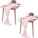 2 Pack 10Ft Blushing Pink Chiffon Table Runner Sheer 29x120 Inch for Romantic Wedding Decor Bridal & Baby Shower Birthday Rustic Party Decoration