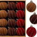 24PCS Velvet Christmas Ball Ornaments Set, 2.36" Shatterproof Baubles for Christmas Tree Decorations, Gold-Lined Hanging Baubles with Velvet Finish for Thanksgiving Holiday Party Decor, Multicolour
