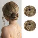IOVOIMMSL 2PCS Small Cute Messy Bun Hair Piece for Thin Hair Women Mini Synthetic Curly Bun Scrunchies Updo Hairpieces Brunette And Butter Blonde