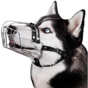BRONZEDOG Dog Muzzle Adjustable Durable Metal Wire Basket for Large and Extra Large Dogs with Leather Straps Breathable, Drinkable, Training, Prevents Biting (Stainless Steel, Husky & Doberman) BRONZEDOG Dog Muzzle Adjustable Durable Metal Wire Basket for Large and Extra Large Dogs with Leather Straps Breathable, Drinkable, Training, Prevents Biting (Stainless Steel, Husky & Doberman)