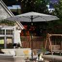 10FT Solar Umbrella 32 LED Lighted Patio Umbrella Table Market Umbrella w/Tilt and Crank, UV-Resistant Outdoor Umbrella for Pool, Garden, Deck, Light Gray