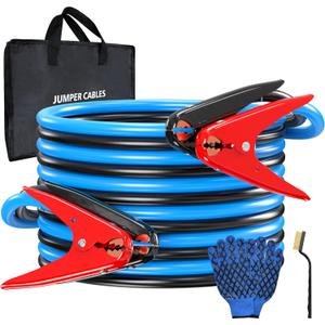 2 Gauge 20 Feet Jumper Cables Heavy Duty for Car, 800 Amp Automotive Booster Battery Jumper Cables for SUV and Trucks with Carry Bag, Gloves, Brushes