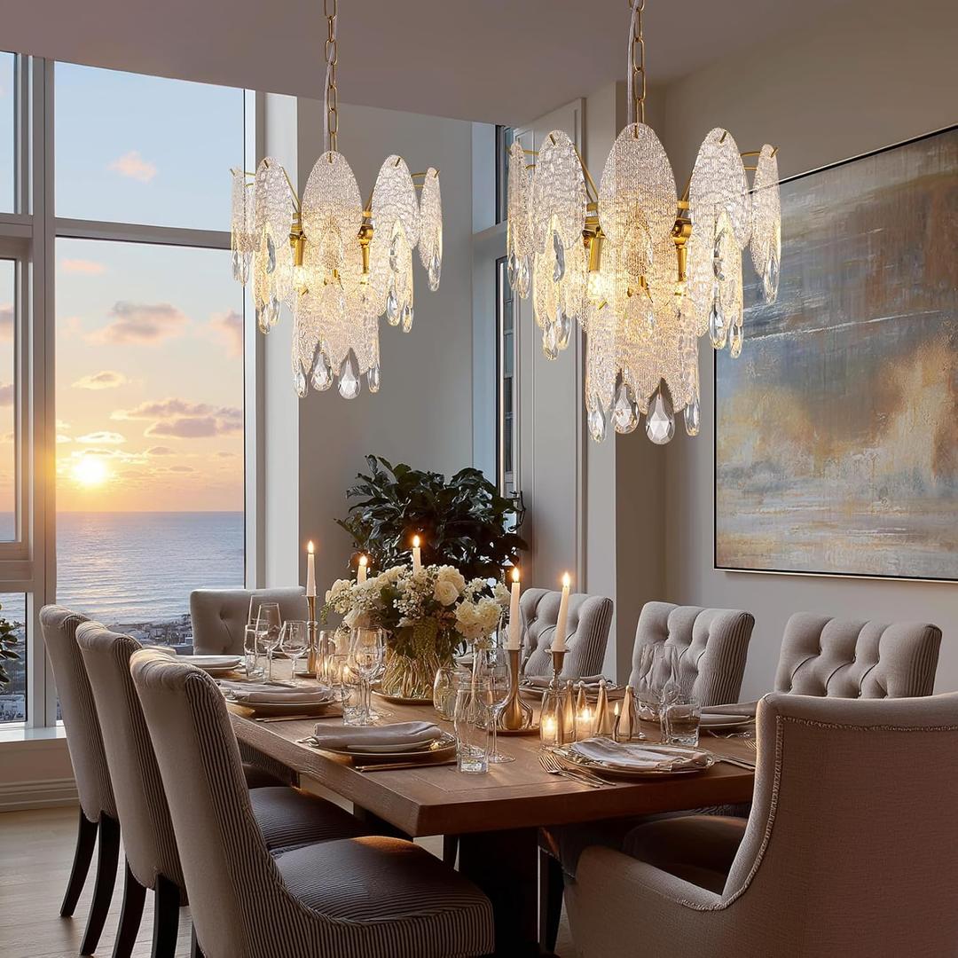 13" Tiered Chandelier, Modern Small 3-Tier Round Chandeliers for Dining Room,4-Light Tiered Crystal Glass Lighting Fixture Kitchen Island,Bedroom,Living RoomL13'' W13'' H16'', D13"H12.2" 1 pack
