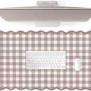 Scalloped Checkered Desk Mat Cute Brown Gingham XXL Large Gaming Mouse Pad Farmhouse Cottagecore Vintage Keyboard Computer Mat Pad for Desktop Aesthetic Cozy Office Desk Decor