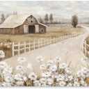 ForJoy Barn Painting Barn and White Flowers Wall Decor Farmhouse Old Barn Wall Art Rustic Wall Decor Ready To Hang (24"x16"x1 Panel)