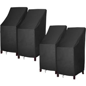 Stackable Patio Chair Covers for Outdoor Furniture, Outdoor Chair Covers Waterproof, 600D Heavy Duty Lawn Outside Barstool Covers,Fits for 4-6 Stackable Dining Chairs,27"Lx27"Wx49"H, 4 Pack