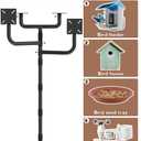 Garbuildman Upgraded Smart Bird Feeder Pole for 4 Birdhouses with Reinforced 5-Prong Base, Adjustable Birdhouse Pole for Outdoors, 4-in-1 Bird Feeder Stand Mounting Kit for Wild Birds Watching, Black