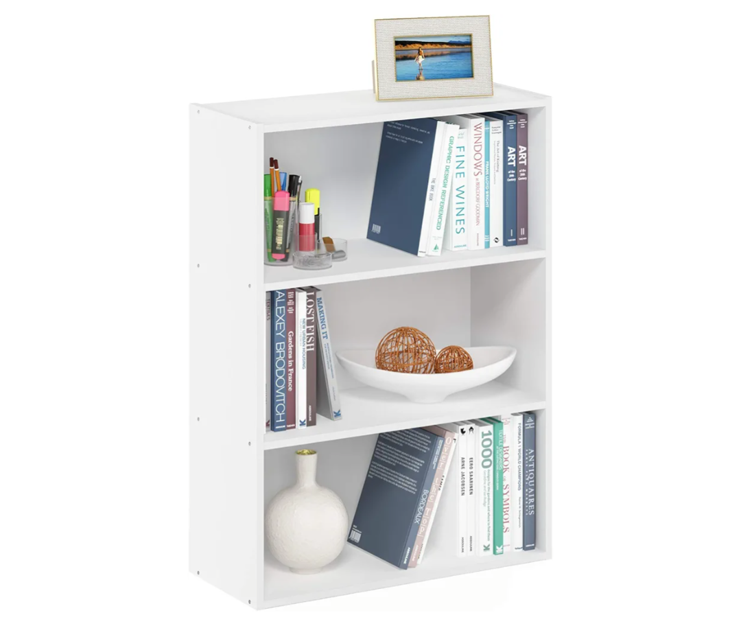 Furinno PASIR Book Shelf, 3-Tier Bookshelf, Bookcase, 9.7" x 23.7" x 31.5", for Living Room, Bedroom, Home Office, Plain White