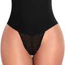 Werena Tummy Control Thong Shapewear for Women Mid High Waisted Body Shaper Underwear Lace Shaping Thong Girdle Panties 2XL