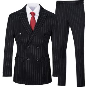 Mens Tuxedo Suit Set 3 Piece Striped Business Suits for Men Navy Dress Suit Jacket Vest and Pants Set, XL