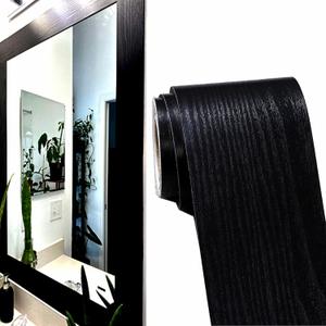 DESOMINOR 27FT Black Border Peel and Stick Black Wood Grain Wallpaper Border Removable Waterproof Bathroom Mirror Frame Sticker (Black,2Inch x 27Ft)