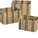 Riley Black and Natural Faux Rattan Striped Utility Basket