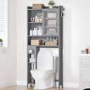 Over The Toilet Storage Cabinet with Acrylic Door Panel and Paper Towel Drawer, Bamboo Space Saver Shelf, Bathroom Organizer Rack Above WC (Without Power Strip, Grey)