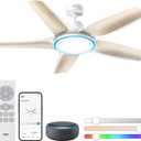 DREO Smart Ceiling Fans with Lights, Low Profile Ceiling Fan with Alexa/App, 52'' Dimmable Lighting & Color Tuning, RGB Ambient Light for Living Room, Game Room, Easy Installation, Quiet, White
