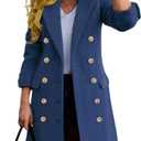 IDEALSANXUN Womens Fall Winter Wool Coats Double Breasted Midi Peacoat Trench Coats (Small, Misty Blue)
