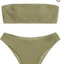 ZAFUL Women Strapless Ribbed High Cut Bandeau Bikini Lace Up 2 Pieces Swimwear (Medium, 0-Pea Green)