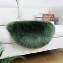 Square Fur Sheepskin Chair Cover Seat Cushion Pad Super Soft Area Rugs (Military Green, Round 16.5" (Pack of 1))