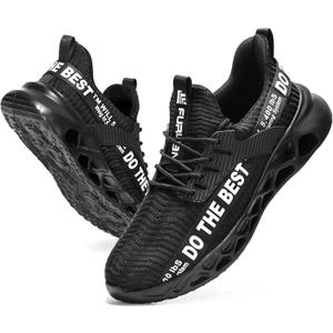Furuian Steel Toe Sneakers for Men Women Lightweight Safety Shoes Comfortable Puncture Proof Slip On Indestructible Work Shoes (Black)