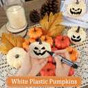 16PCS Artificial Mini Fake Pumpkins Set with Fall LeavesFoam Plastic Carvable DIY Small White Craft Pumpkins Decor for Thanksgiving Halloween Home Fall Porch Table Decor