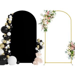 Wokceer 7.2 FT Wedding Arch Stand and Arch Cover, Metal Arch Backdrop Stand with Arch Stand Cover for Birthday Party Wedding Ceremony Bridal Baby Shower Event Decor, Black, DoorCover 1.2M-Black-K