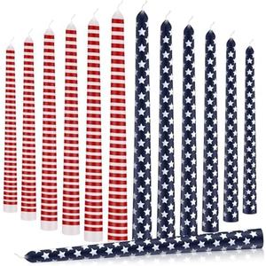 Yuntau 8 Pcs Red White and Blue Taper Candles Patriotic Candles American Flag 4th of July Dripless Candlesticks Unscented Long Burning for Labor Patriot Veterans Day Table Home Dining Decoration
