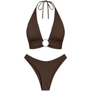 ZAFUL O Ring Halter Bikini Sets for Women High Cut Swimsuits Trendy 2 Piece Bathing Suits, XL ZAFUL O Ring Halter Bikini Sets for Women High Cut Swimsuits Trendy 2 Piece Bathing Suits, XL