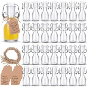 30Pcs Mini Swing Top Bottles with Stoppers 2 oz Mini Flip Top Glass Bottles with Kraft Paper Tags and Jute Twine for Crafts Decoration Valentine's Day Wedding Themed Party Favors
