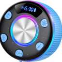 Bluetooth Shower Speaker, Portable Bluetooth 5.3 Speakers Wireless with Time Display, IP7 Waterproof Speakers with RGB Light, Suction Cup, Mini Stereo Speaker for Bathroom Party Beach Outdoor, Azure