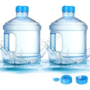 Hoolerry 2 Pieces Water Bottle 1 Gallon Round Plastic Water Jug with Handle Reusable Leak Proof Bottle for Gym Sports Office Daily Cold Liquids Drinking Use, Blue