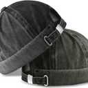 SATINIOR 2 Pieces Brimless Hats for Men Adjustable Docker Casual No Brim Hat Visor-Less Flip Sailor Skullcap (Medium, Black, Army Green)
