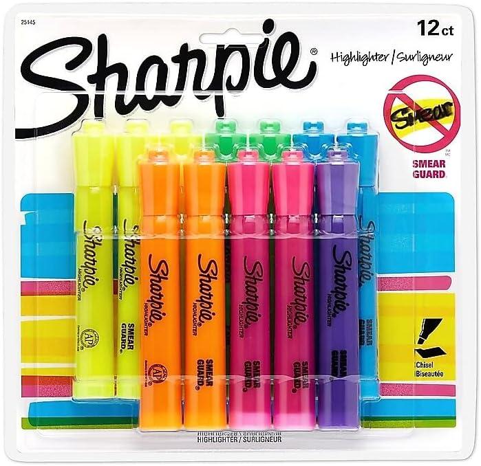 SHARPIE Tank Style highlighters, Assorted Ink Colors, Chisel tip, Assorted Barrel Colors, 12/Pack
