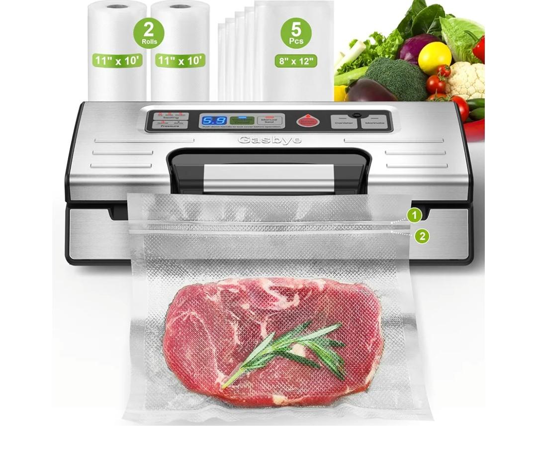 95kPa Precision Vacuum Sealer Machine, Double Heat Seal for Dry/Moist Food, Easy-Lock Handle, Built-in Bag Storage & Cutter, Progress Display, Pulse Mode, Removable Drip Tray, Silver