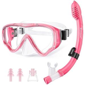 U PHITNIS Kids Snorkel Set for Age 4-14 - Dry Top Snorkeling Gear for Kids Junior & Youth - Childs Diving Mask with Big Eyes for Boys Girls - Anti-Fog Snorkeling Mask and Snorkel Set