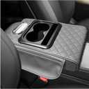 Car Center Console Armrest Pillow, Leather Car Armrest Cushion with Cup Holder & Phone Holder, Universal Armrest Storage Box Protector for Most Vehicles, Car Accessories (Gray, Embroidered)