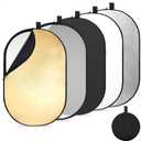 K&F CONCEPT 40" x60(100x150cm) 5-in-1 Oval Foldable Reflector with Carrying Bag, Gold, Silver, Black, White Reflective Fabric and Translucent Soft Fabric for Studio Lighting